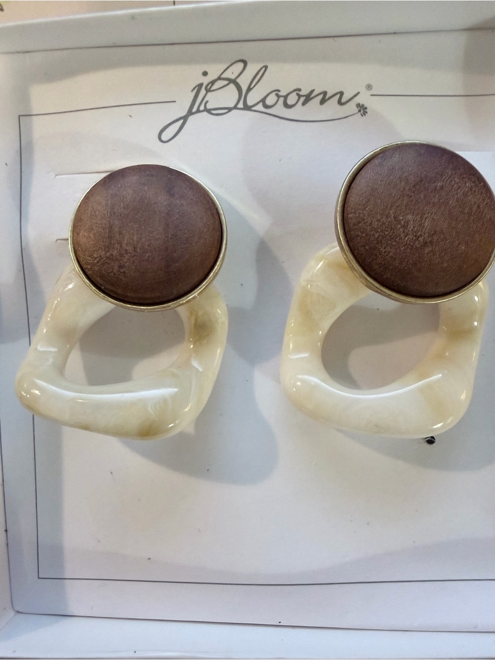 jBloom Rand Brown & Cream Statement Hoop Earrings.